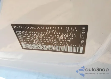 2017 Volkswagen Jetta Gli z USA, uszkodzony, nr VIN 3VW4T7AJ4HM285574